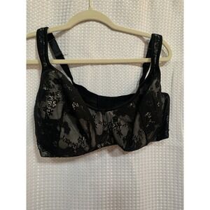 Cacique Bra Womens Size 40F Black Lace Underwire Padded Adjustable Full Coverage